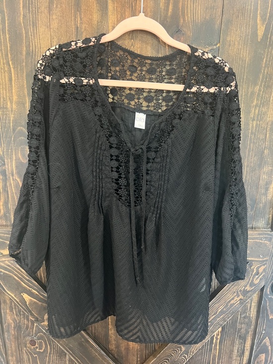 Bila Tops - Bila Black Crochet Lace Peasant Blouse
